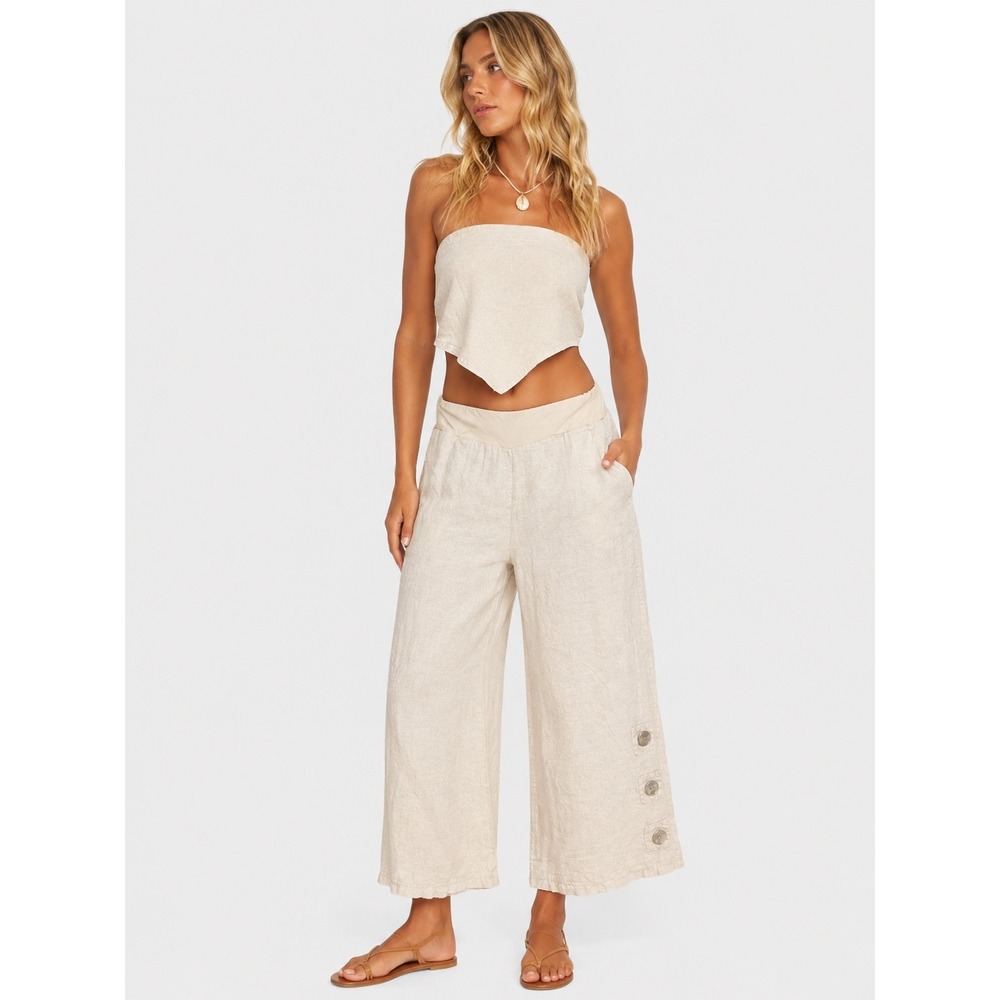 Lands Downunder Cream 100% Linen Wide Leg Crop Pants Made in Italy L